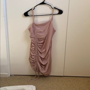 pink mini dress with side ruching
